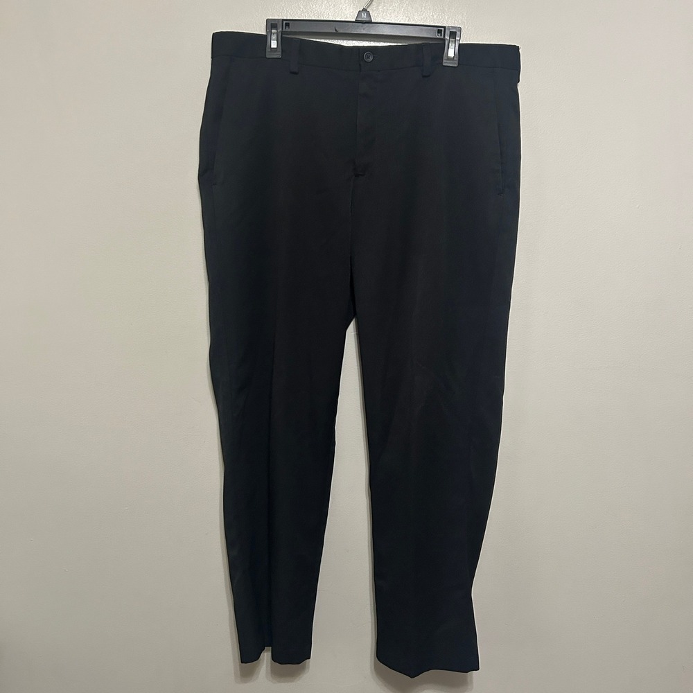 Kenneth Cole Reaction Dress Pants 38x28 Black Flat Front Straight Leg Trousers